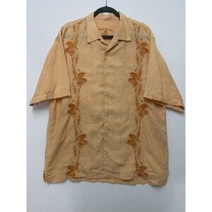 Tommy Bahama Shirt Men's Size Large 100% Linen Orange Casual Button Up Floral
